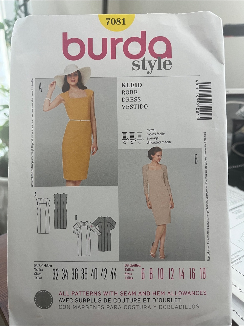 Burda Style Mustard Yellow Midi Sheath Dress Pattern